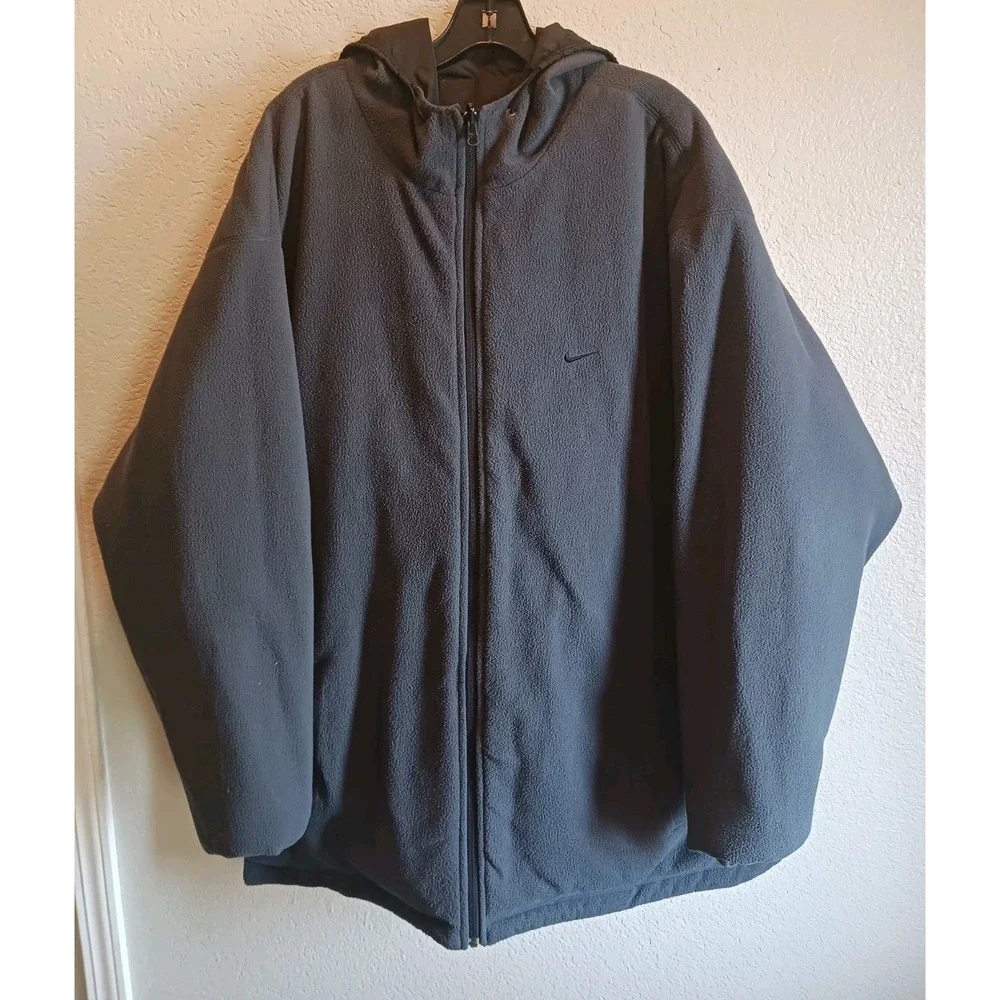 Vintage Nike Puffer Coat Reversible Fleece Parka Jacket Men's 2XL Y2K Gray Tag